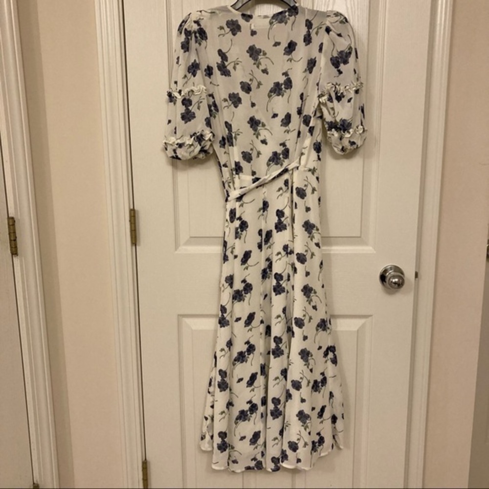 REFORMATION Tanna Floral Wrap Dress with frilly ruffles in Blueberries Size S - Picture 7 of 14
